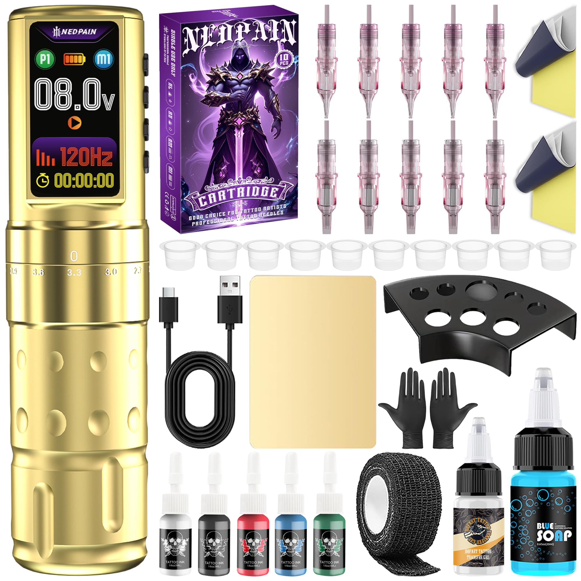 NEDPAIN Wireless Tattoo Machine Pen Kit – Adjustable Stroke, 8500 RPM, 2400mAh