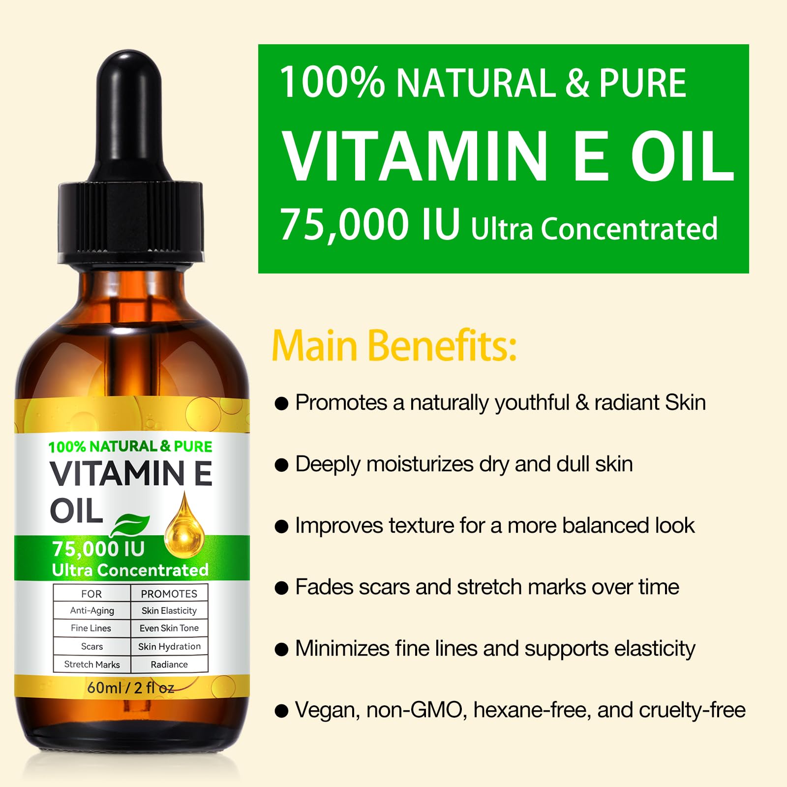 NenMaoKeNu 2 Pack Vitamin E Oil 75,000 IU – Hydration, Fine Line & Scar Support