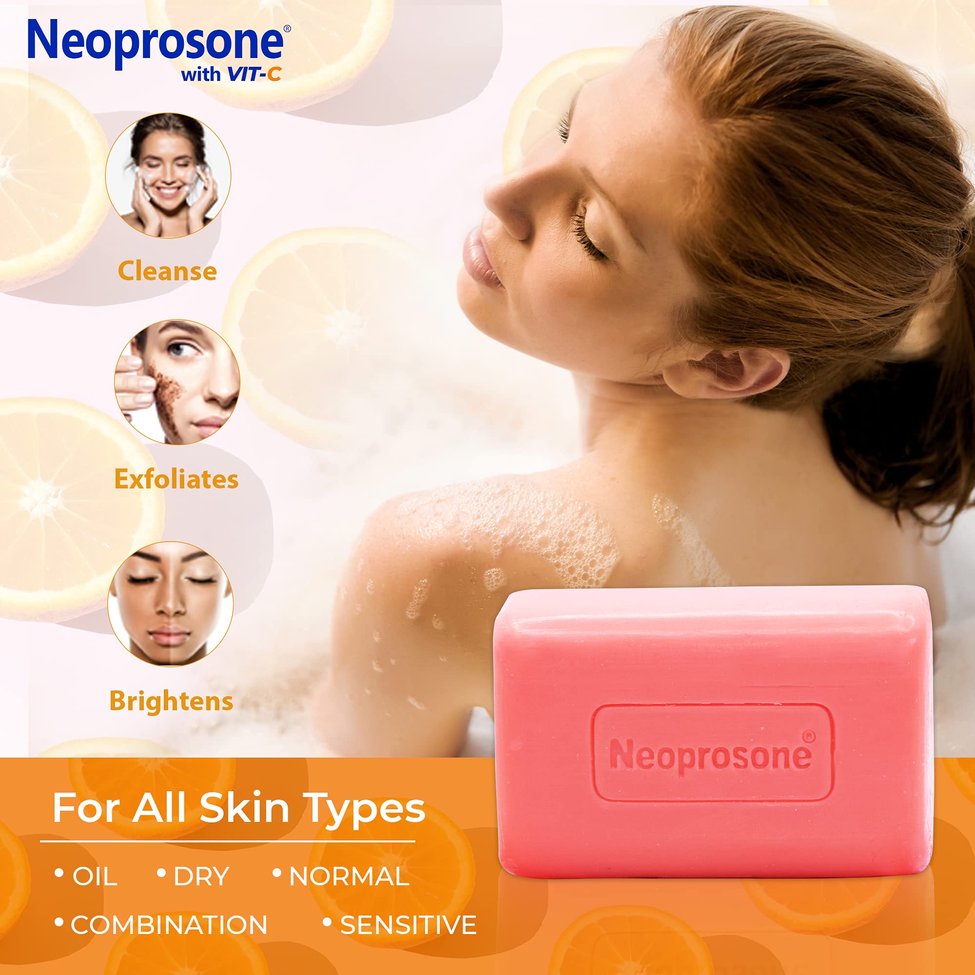 Neoprosone Skin Brightening Soap – Exfoliating Cleansing Bar with Vitamin C & Castor Oil (Pack of 2, 7oz/200g)