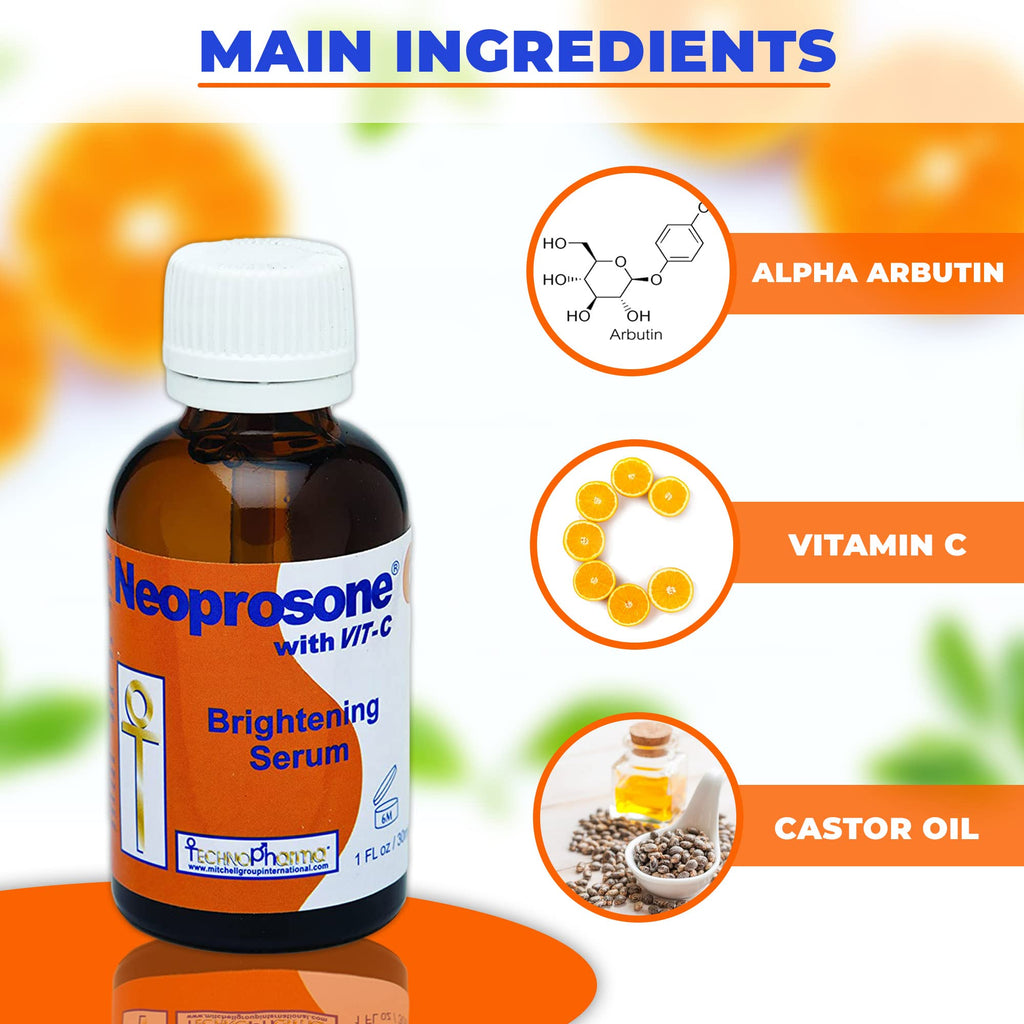 Neoprosone Vitamin C Serum for Face – Brightening Serum with Alpha Arbutin & Castor Oil (Pack of 2) | 1 Fl oz / 30 ml