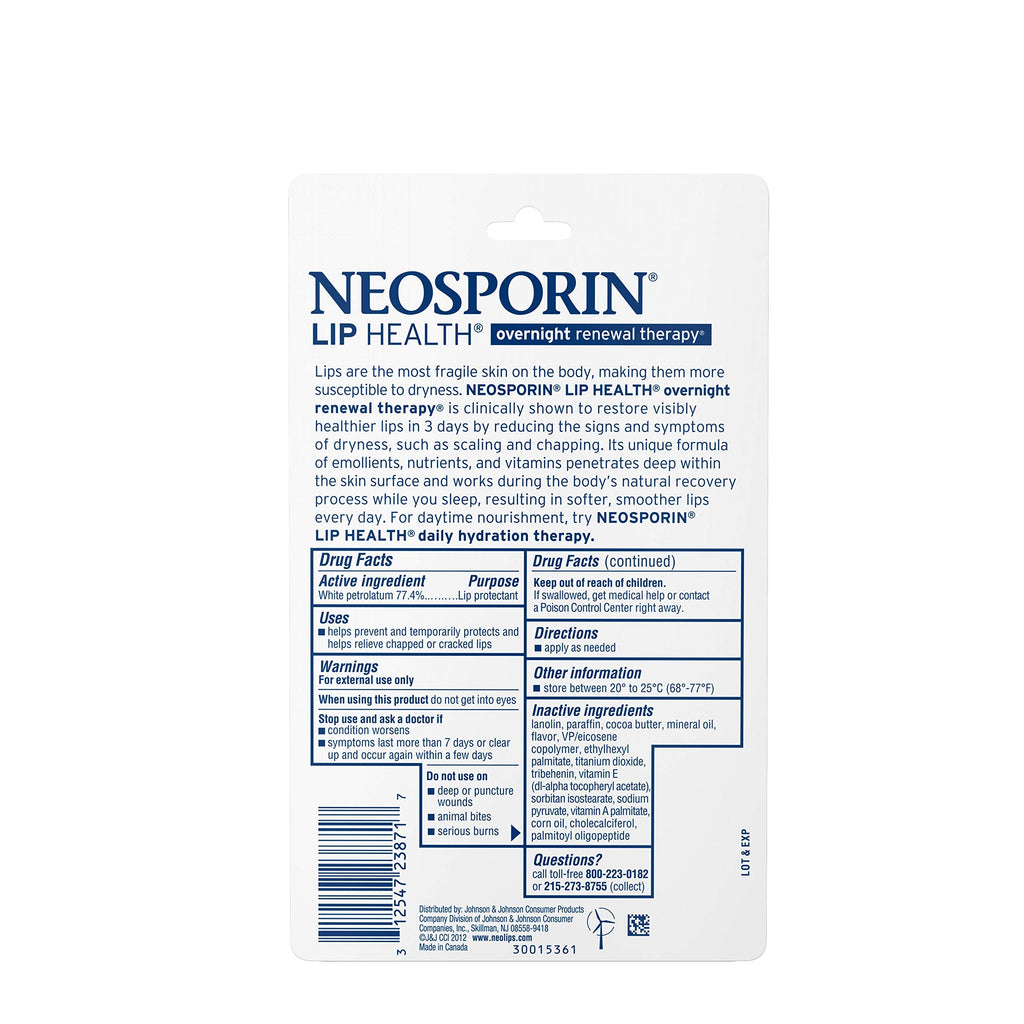 Neosporin Lip Health Overnight Renewal Therapy – 5 Count | Lip Care for Nighttime Hydration