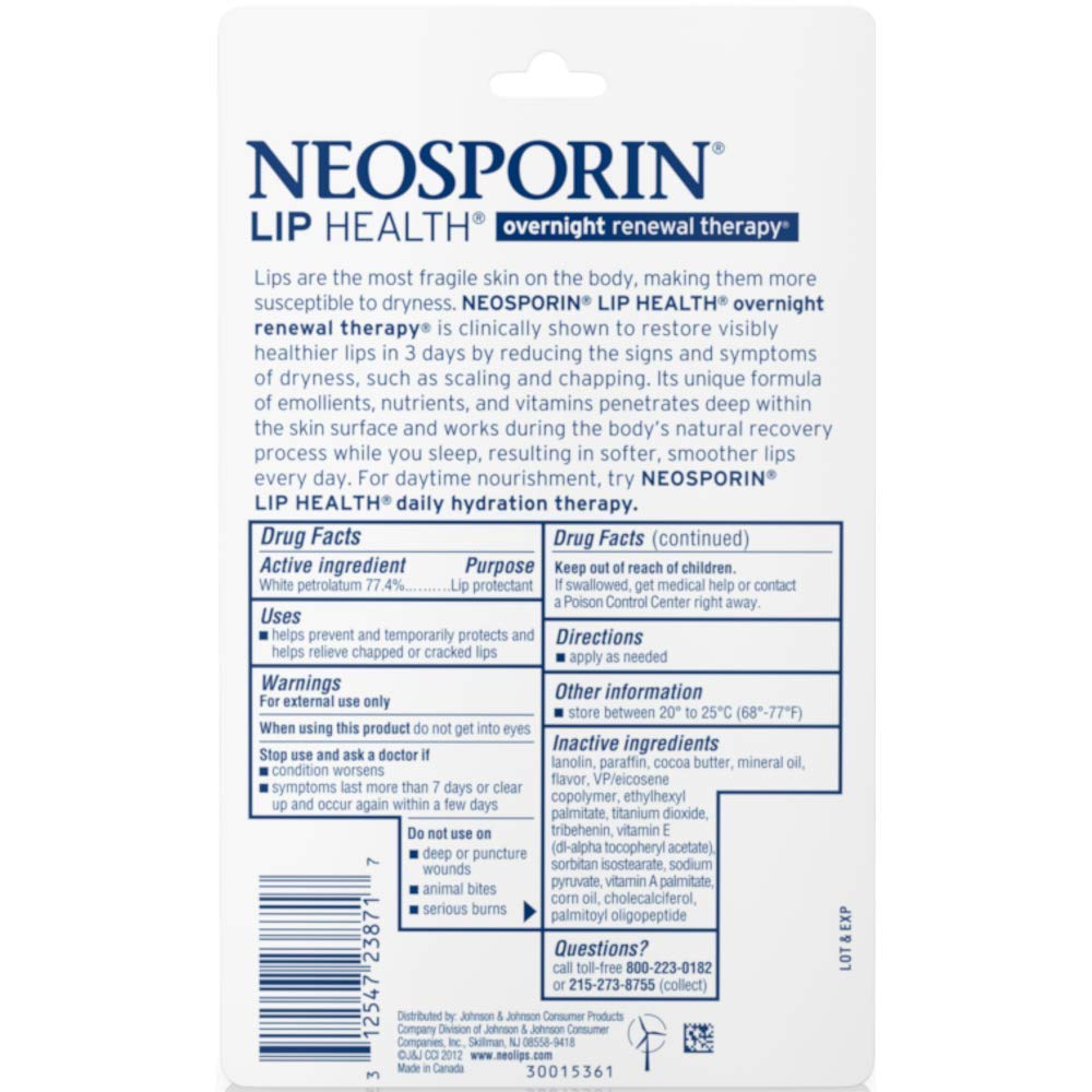 Neosporin Lip Health Overnight Renewal Therapy 0.27 oz (Pack of 8) | Deep Hydration & Renewal