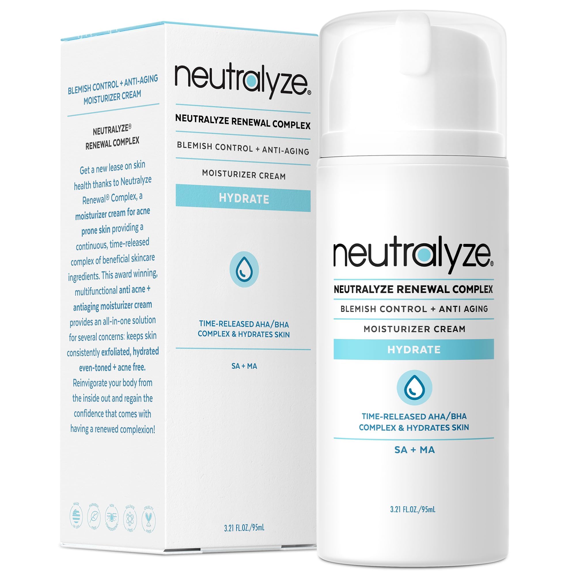 Neutralyze Renewal Complex Acne Moisturizer — Maximum Strength 2% Mandelic + 2% Salicylic, Time-Release