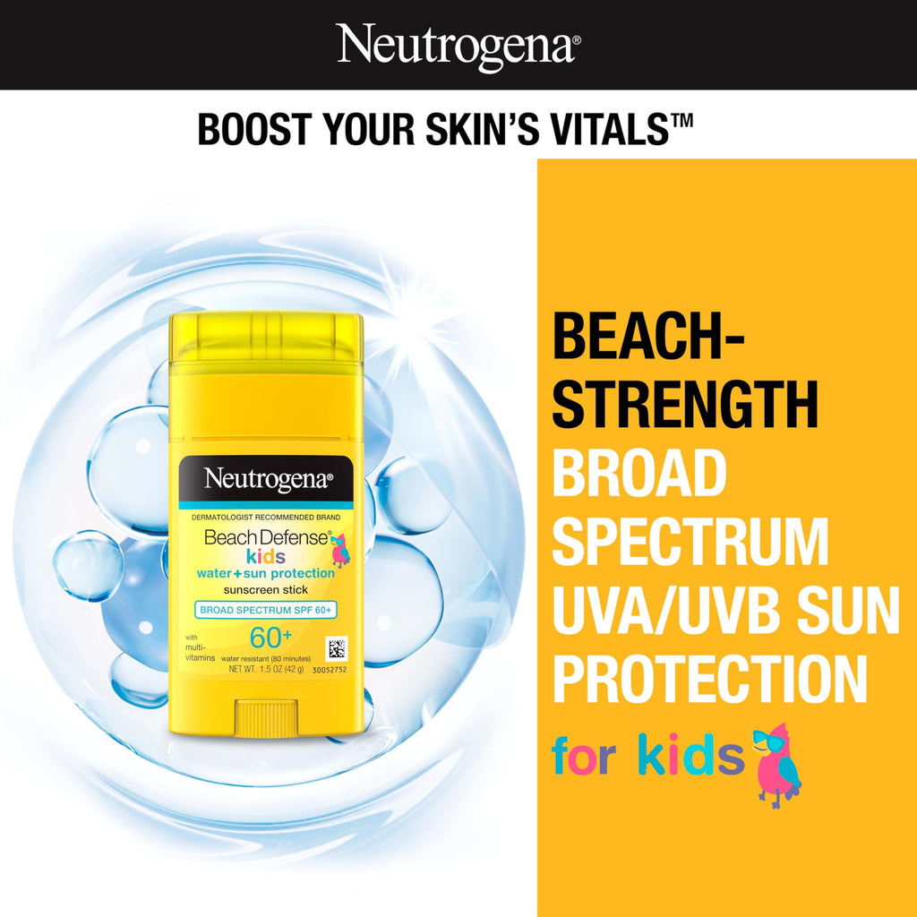 Neutrogena Beach Defense Kids Sunscreen Stick SPF 60+ – Hawaii Reef Act 104 Compliant, 1.5 oz Travel Size