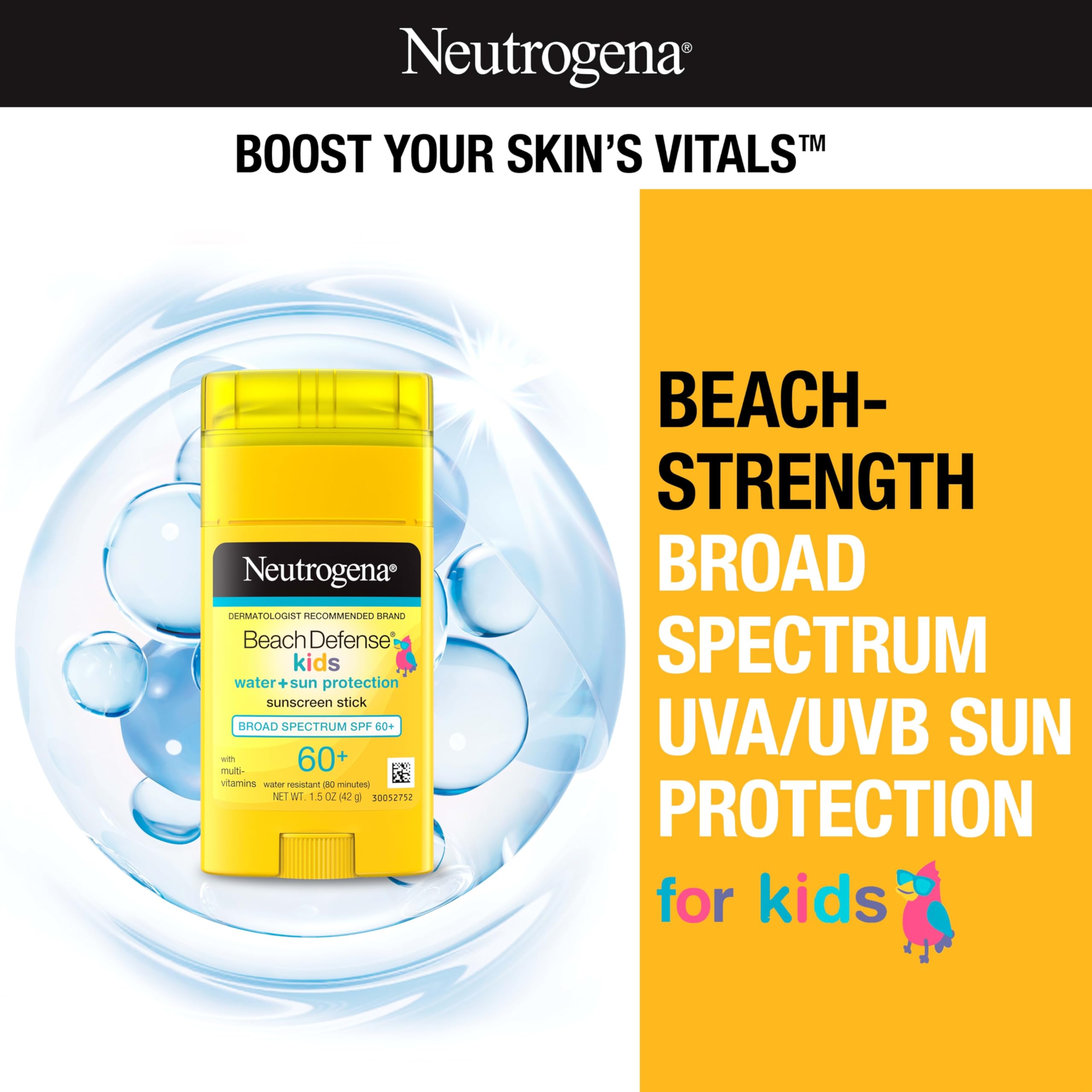 Neutrogena Beach Defense Kids Sunscreen Stick SPF 60+ – Hawaii Reef Act 104 Compliant, 1.5 oz Travel Size