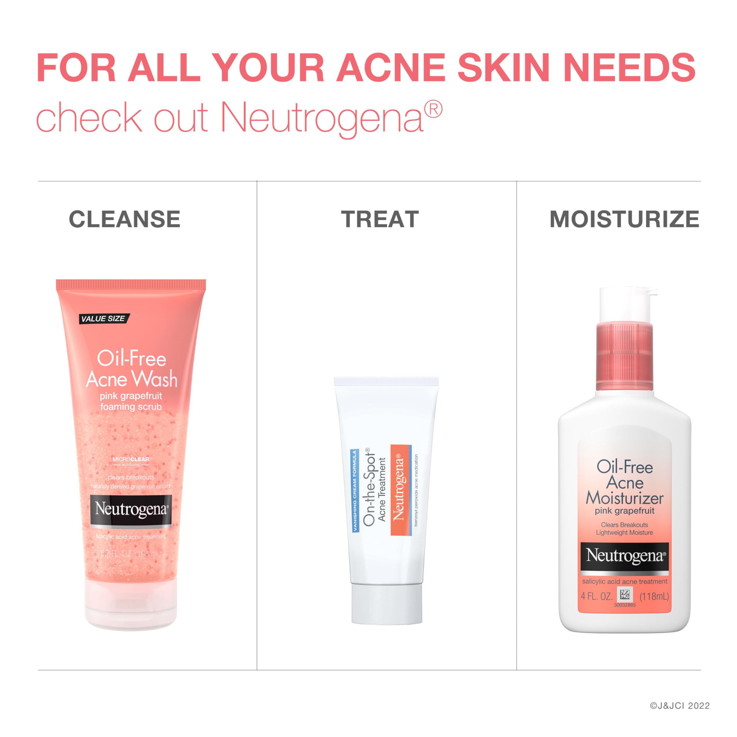 Neutrogena Oil-Free Pink Grapefruit Acne Face Wash with Vitamin C, 2% Salicylic Acid, Foaming Scrub, 6.7 fl oz, 3-Pack