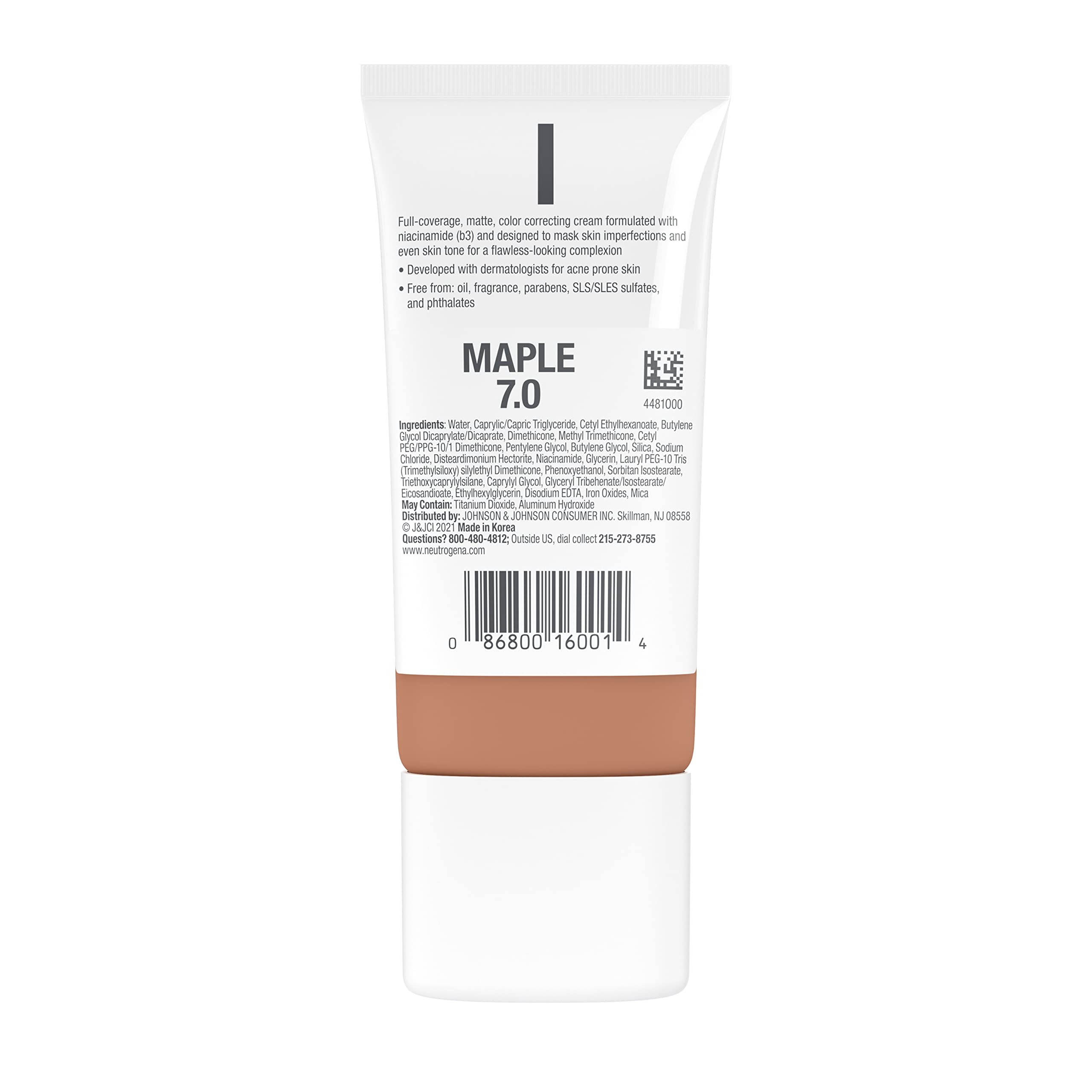Neutrogena Clear Coverage Flawless Matte CC Cream Maple 7.0 – Full-Coverage, Oil-Free, Fragrance-Free
