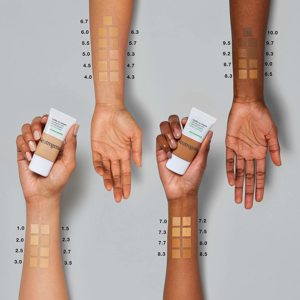 Neutrogena Clear Coverage Flawless Matte CC Cream Maple 7.0 – Full-Coverage, Oil-Free, Fragrance-Free