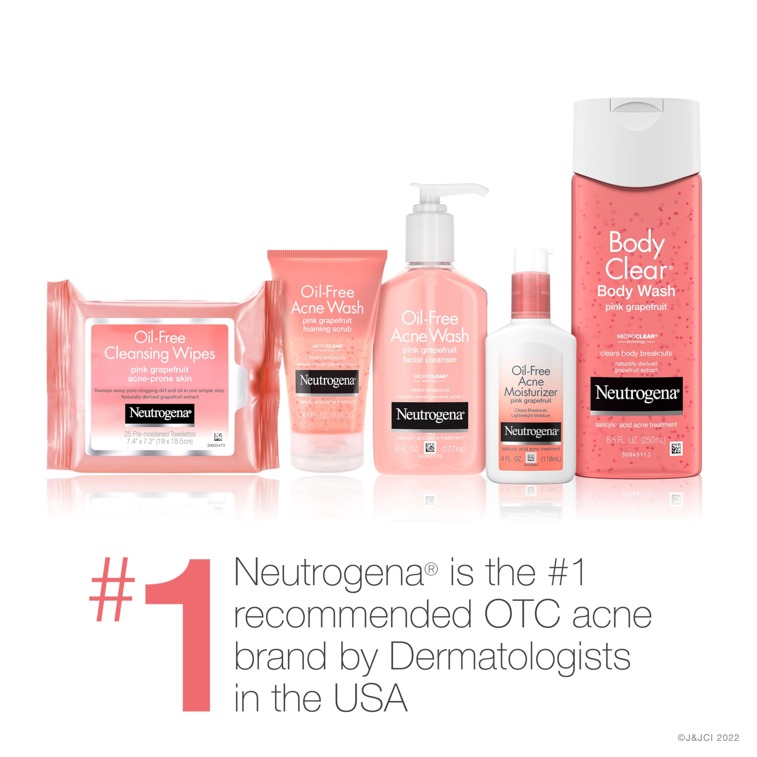 Neutrogena Oil-Free Pink Grapefruit Acne Face Wash with Vitamin C, 2% Salicylic Acid, Foaming Scrub, 6.7 fl oz, 3-Pack