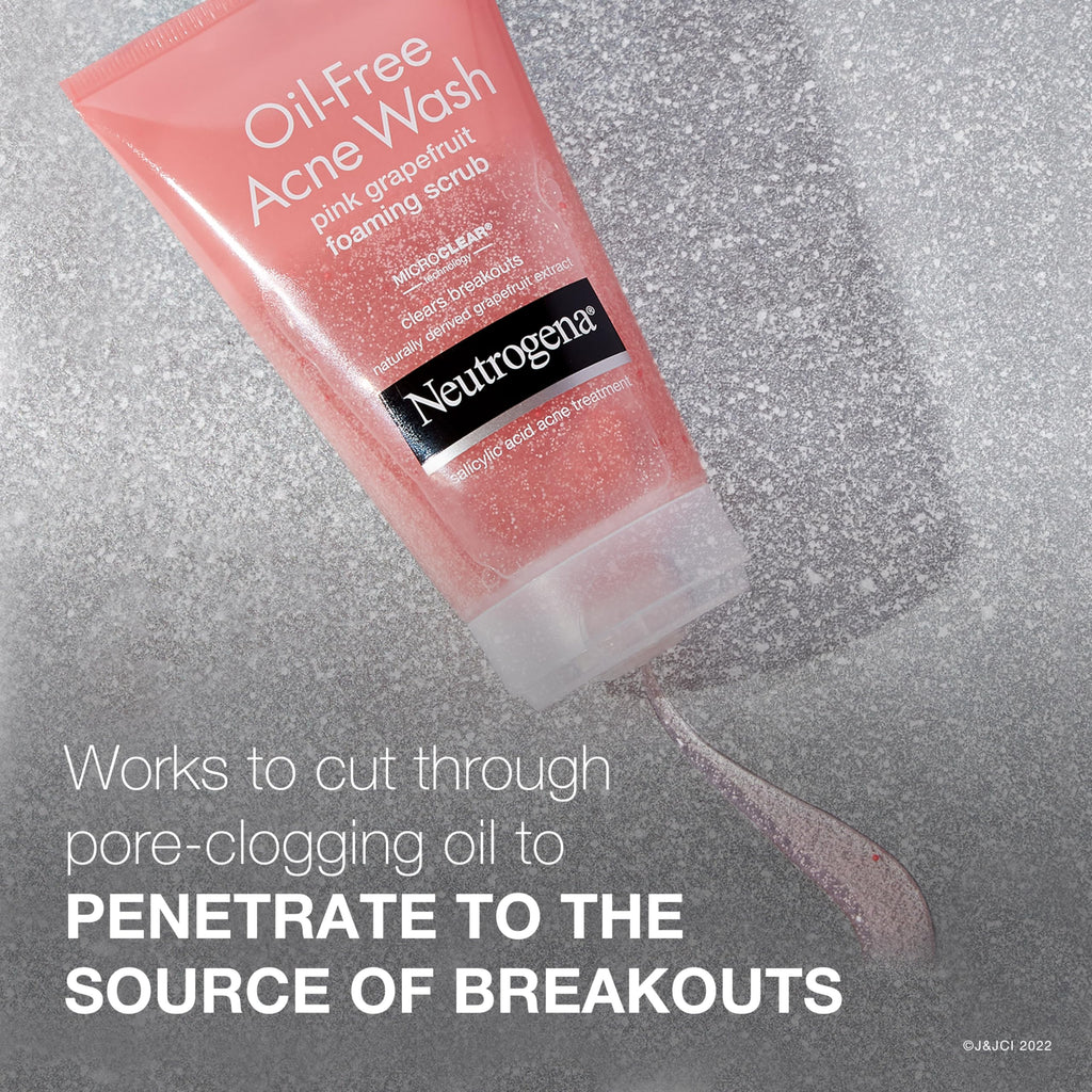 Neutrogena Oil-Free Pink Grapefruit Acne Face Wash with Vitamin C, 2% Salicylic Acid, Foaming Scrub, 6.7 fl oz, 3-Pack