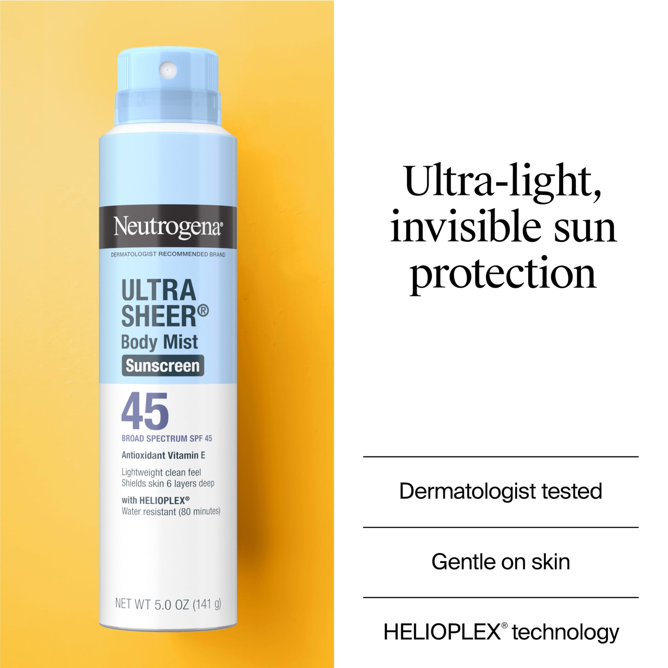 Neutrogena Ultra Sheer Body Mist Sunscreen Spray SPF 45 – Non-Greasy, Water-Resistant 3-Pack (5 oz each)