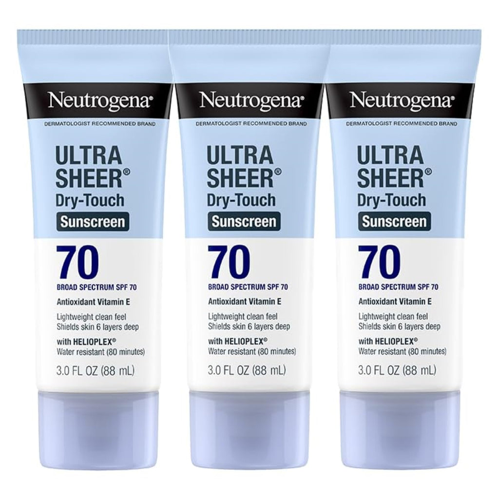 Neutrogena Ultra Sheer Dry-Touch Sunscreen SPF 70 – Travel Size 3x3 oz (Pack of 3)