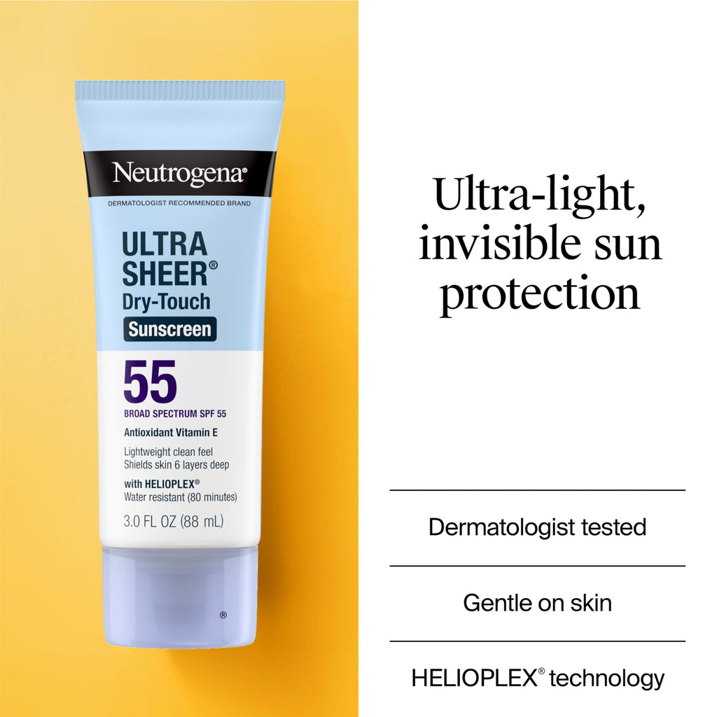 Neutrogena Ultra Sheer Dry-Touch Sunscreen SPF 55 | Face & Body, 3 oz Travel Size