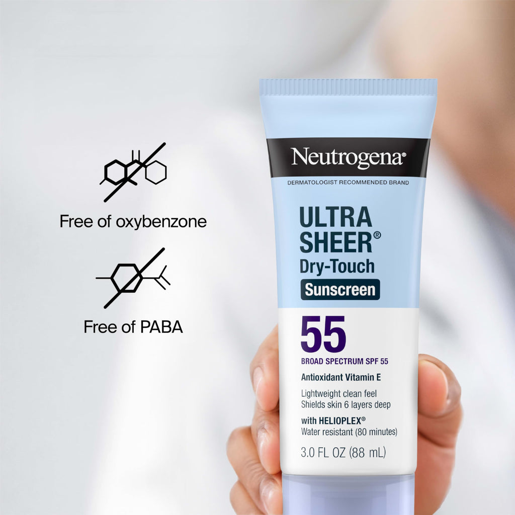 Neutrogena Ultra Sheer Dry-Touch Sunscreen SPF 55 | Face & Body, 3 oz Travel Size