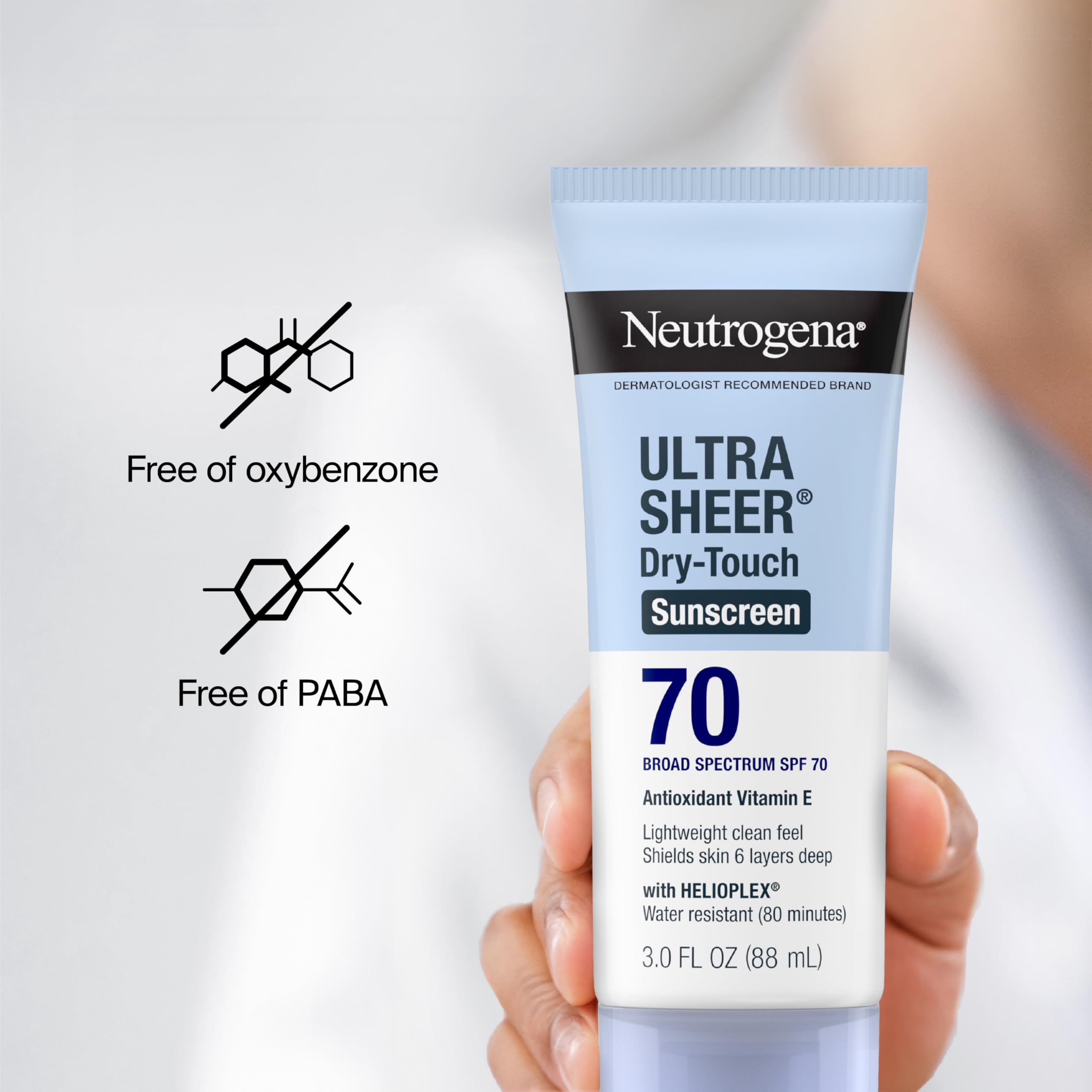 Neutrogena Ultra Sheer Dry-Touch Sunscreen SPF 70 – Travel Size 3x3 oz (Pack of 3)