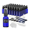Nevlers Cobalt Blue Glass 1 Oz Spray Bottle Set – 48-Pack with Labels & Accessories