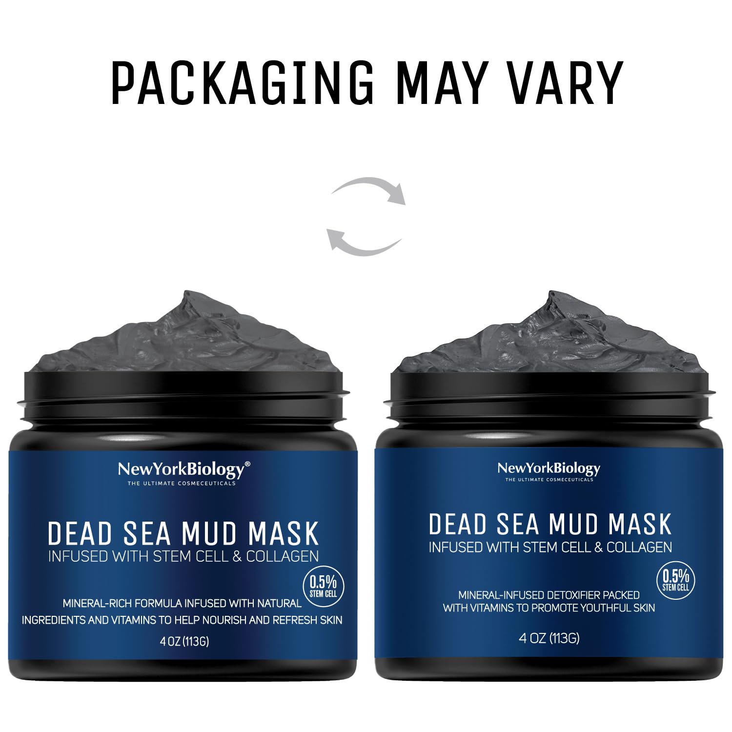 New York Biology Dead Sea Mud Mask – Face & Body, Stem Cell & Collagen, Pore Refiner | 4 oz Pack of 2