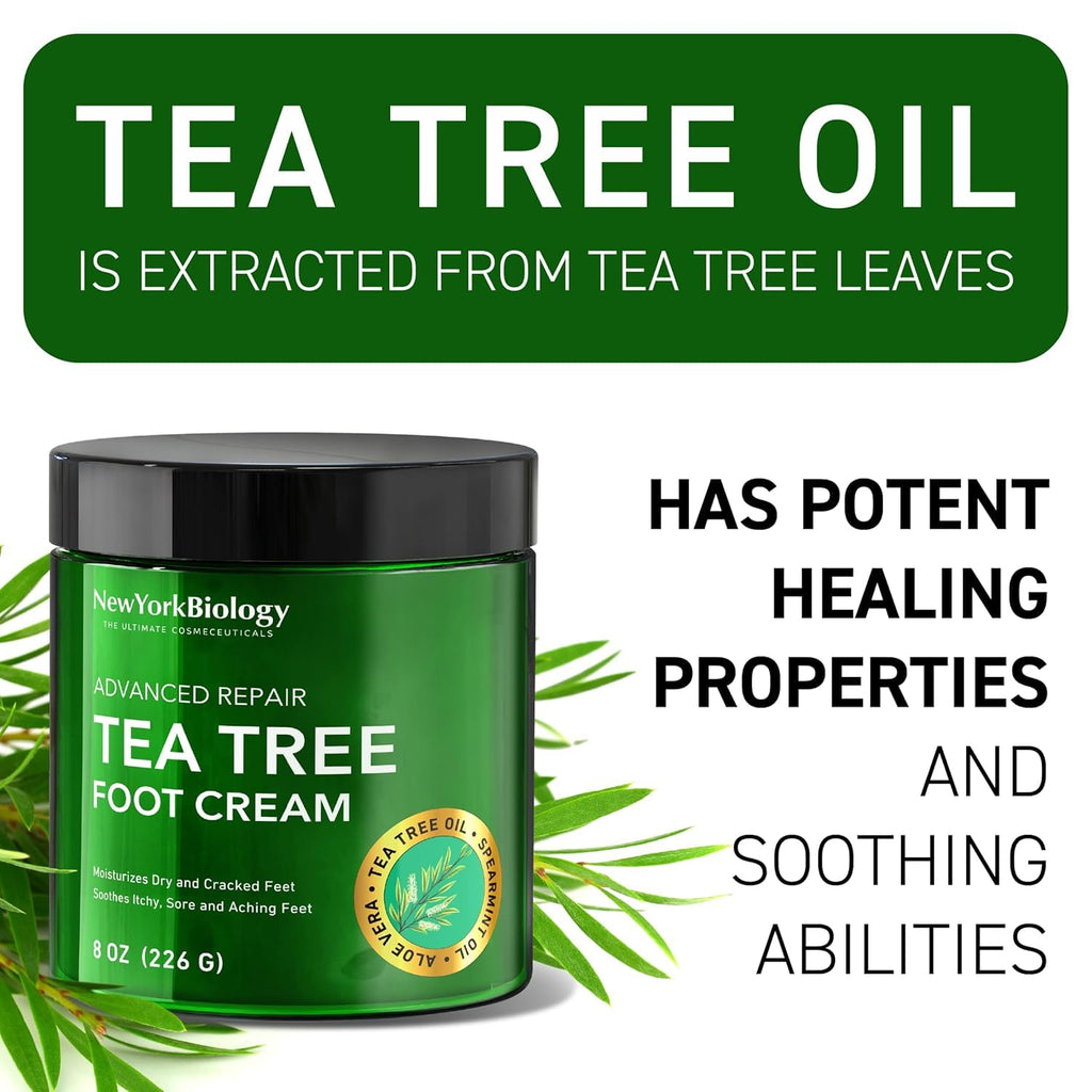 New York Biology Tea Tree Oil Foot Cream – Hydrates Dry Feet, Soothes Itch & Cracks (8 oz, Pack of 2)