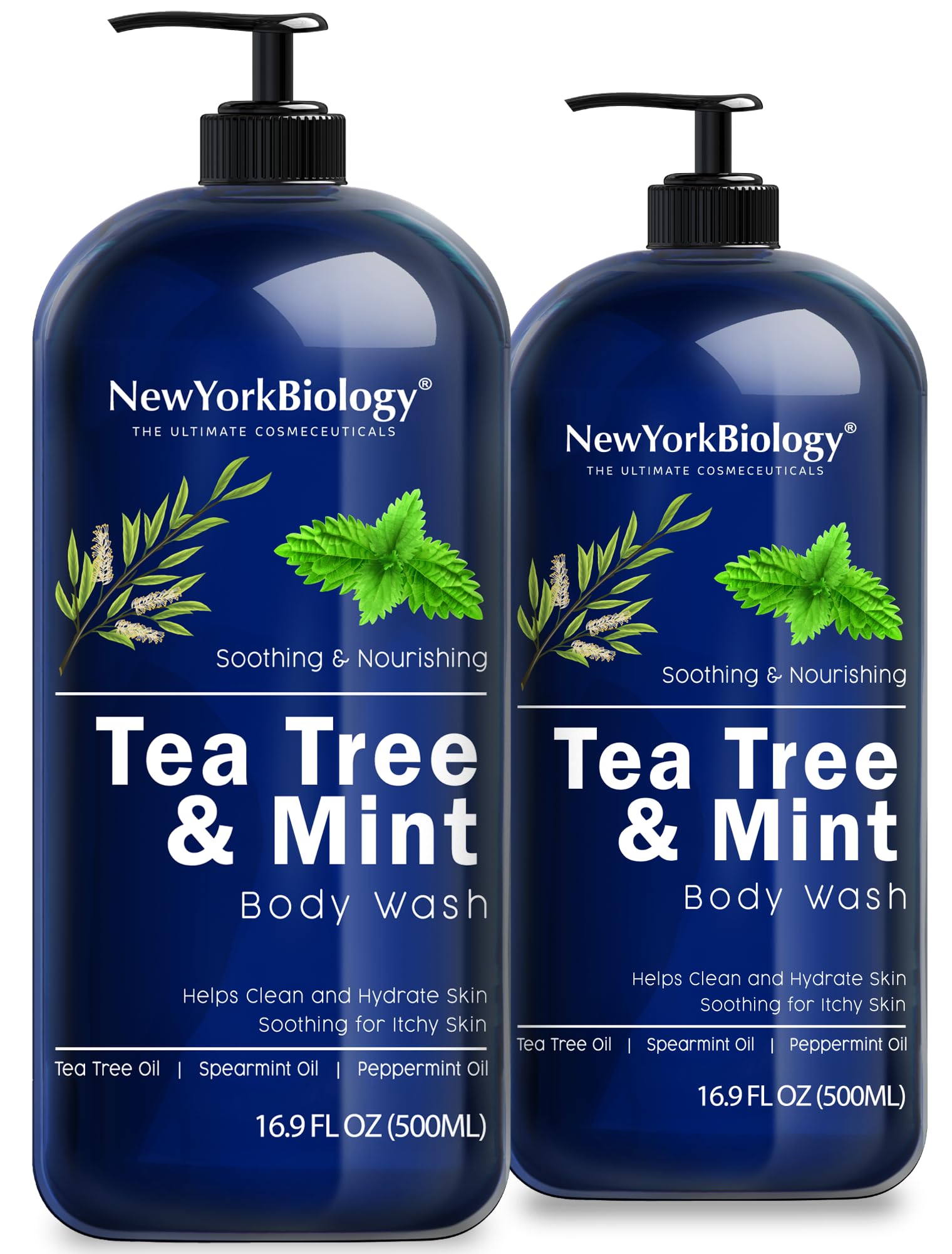 New York Biology Tea Tree Mint Body Wash – For Men & Women | 16.9 fl oz Pack of 2 | Hydrating & Refreshing Cleanser