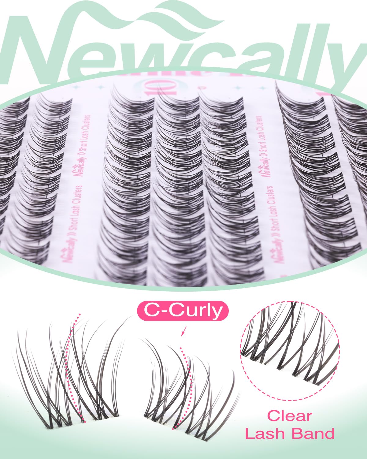 Newcally Natural Lash Clusters Kit 8-12mm – Clear Lash Band DIY C-Curly Lashes
