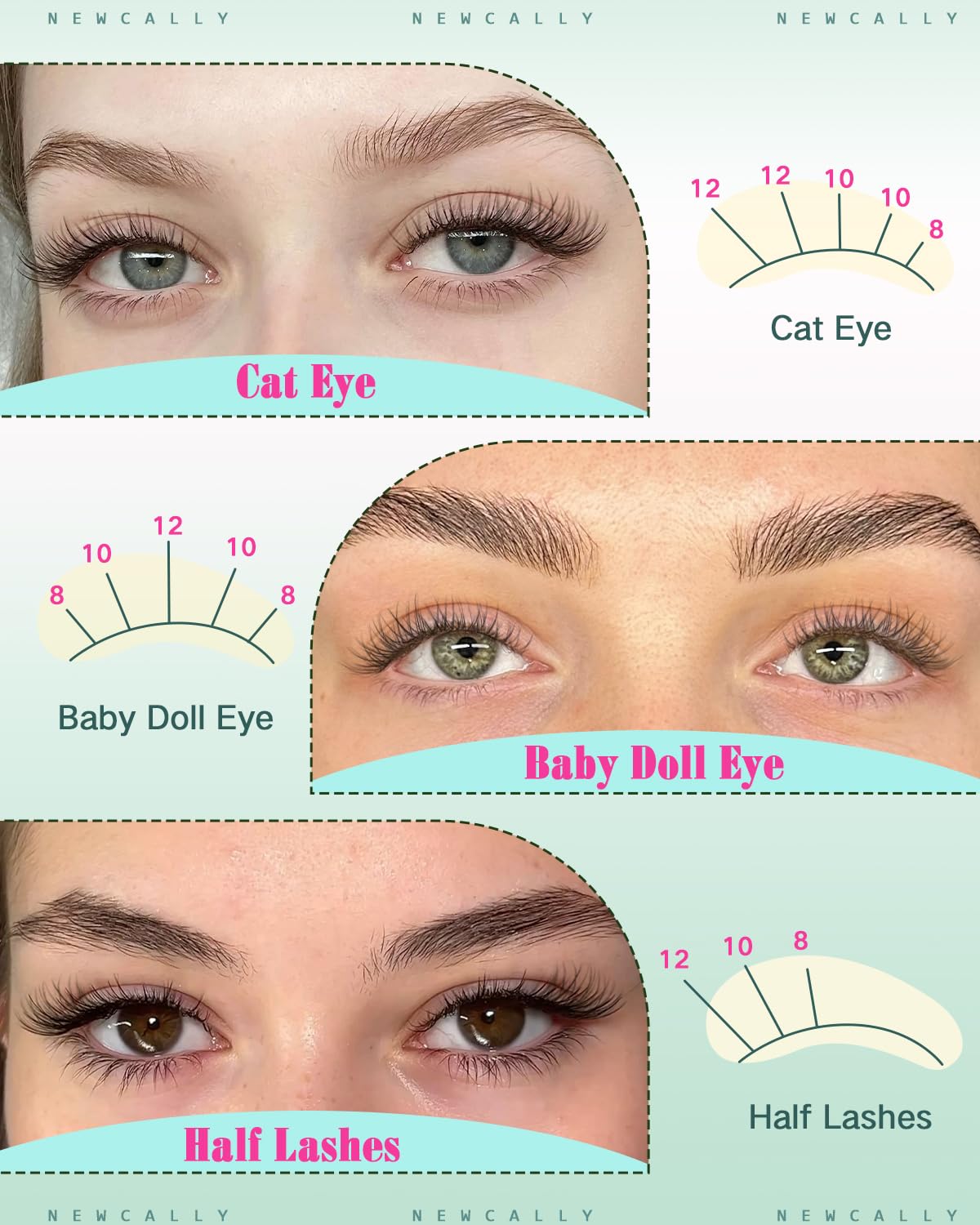 Newcally Natural Lash Clusters Kit 8-12mm – Clear Lash Band DIY C-Curly Lashes