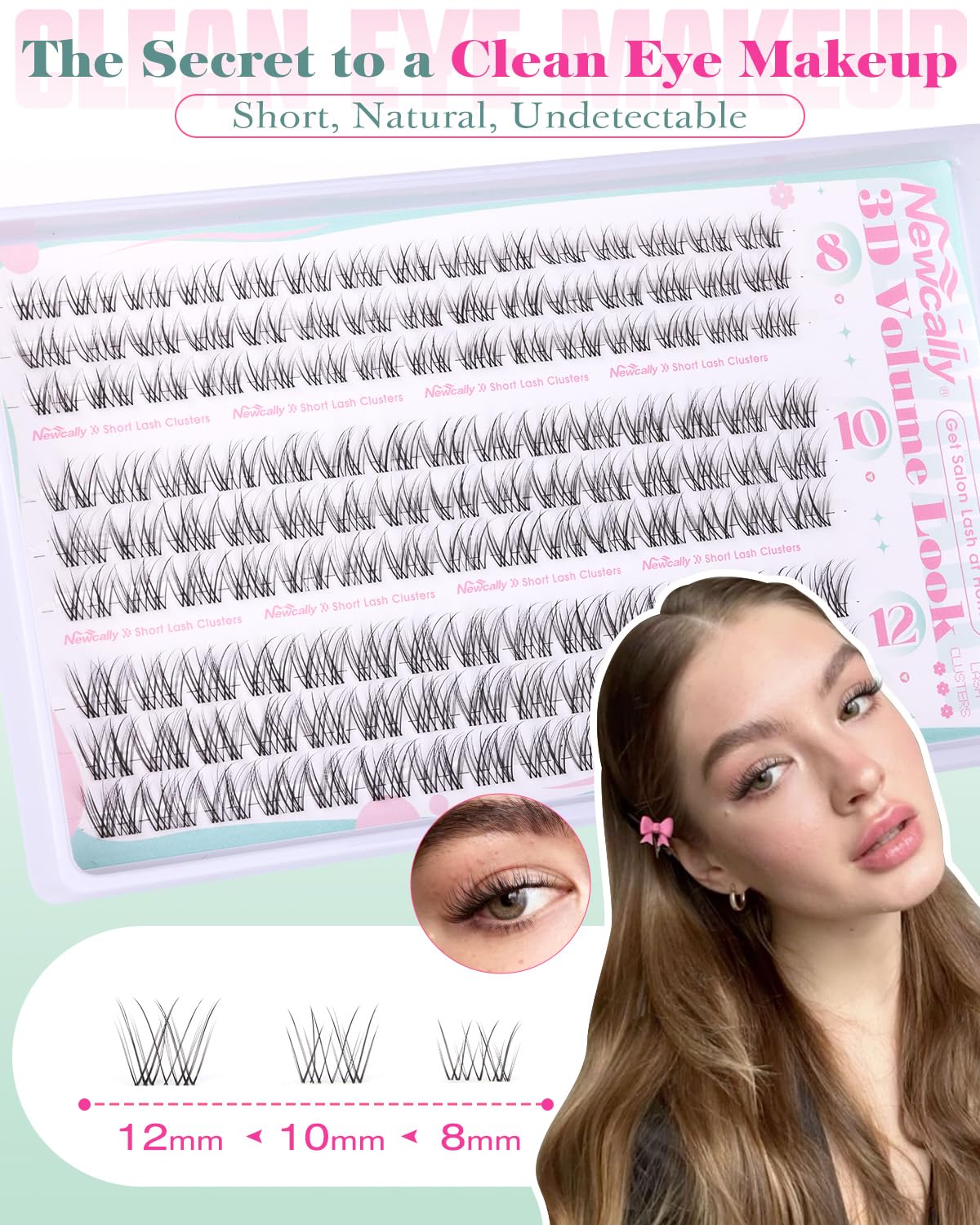 Newcally Natural Lash Clusters Kit 8-12mm – Clear Lash Band DIY C-Curly Lashes