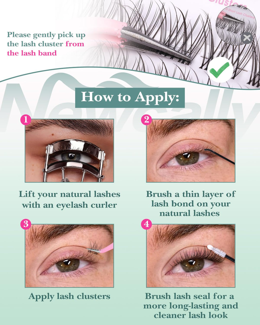 Newcally Natural Lash Clusters Kit 8-12mm – Clear Lash Band DIY C-Curly Lashes