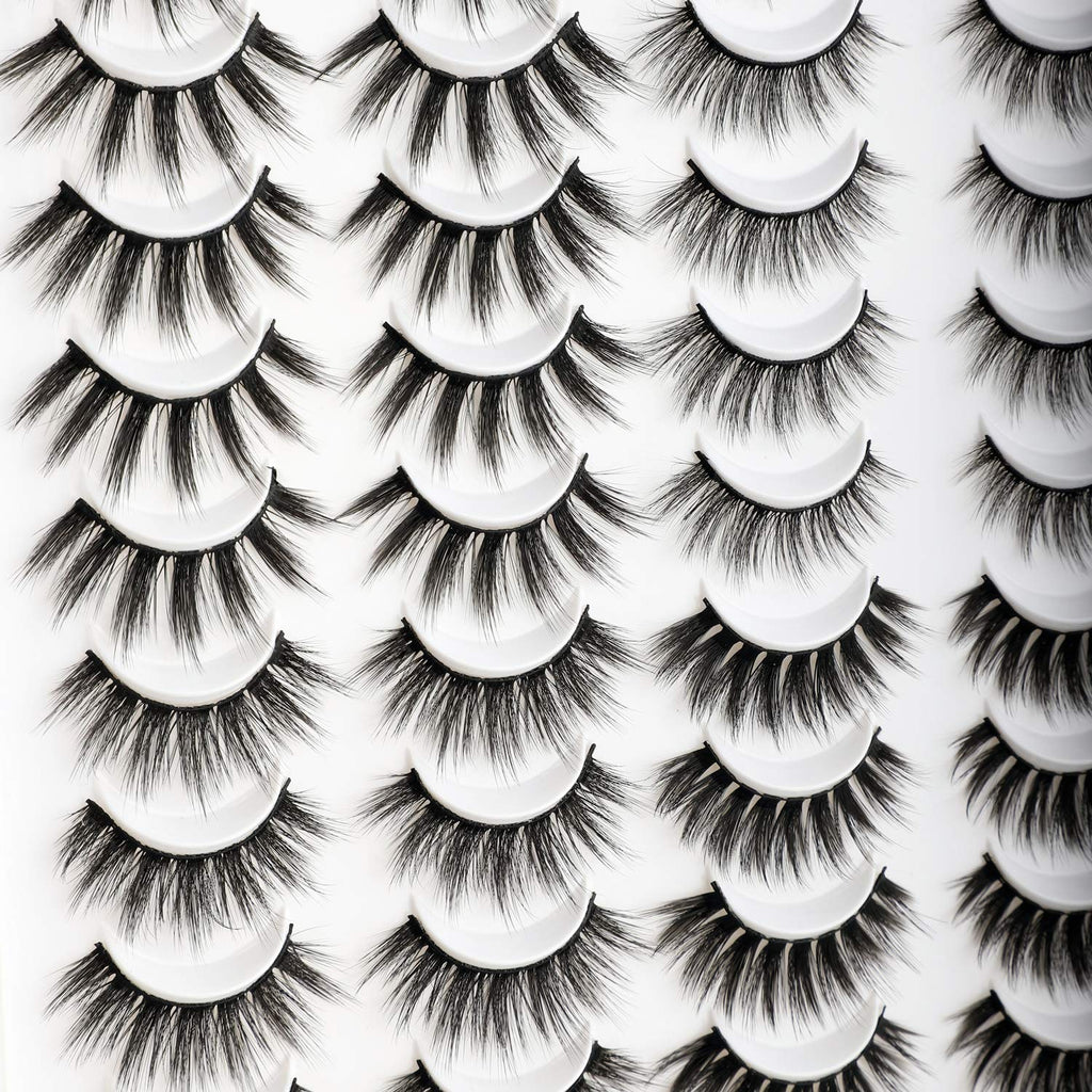 Newcally Faux Mink Lashes Pack – 20 Pairs Dramatic Long Wispy False Eyelashes Wholesale