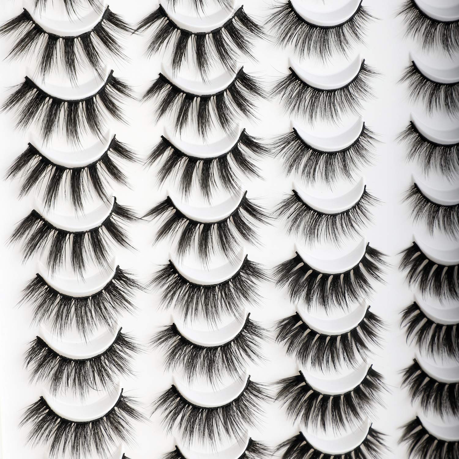 Newcally Faux Mink Lashes Pack – 20 Pairs Dramatic Long Wispy False Eyelashes Wholesale