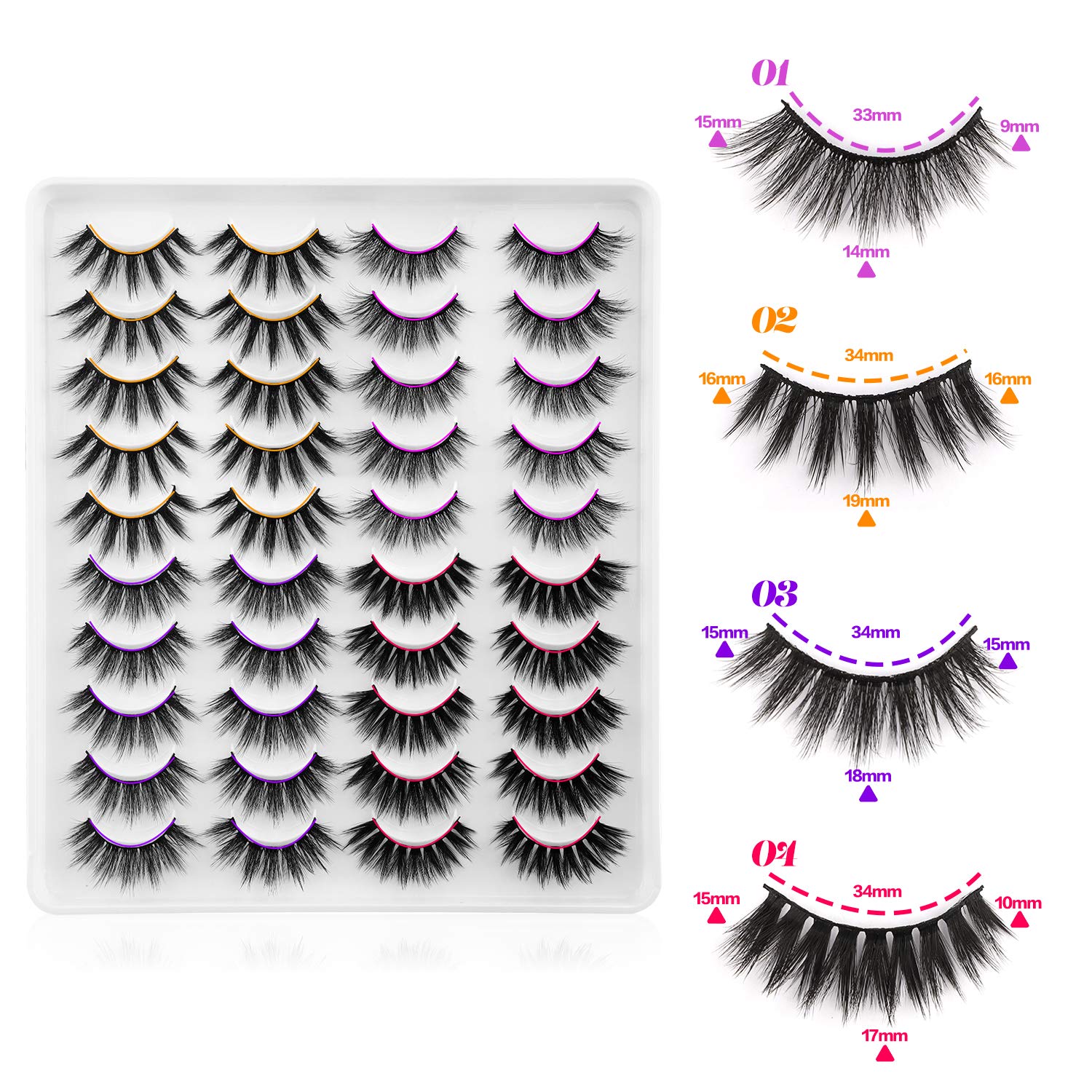 Newcally Faux Mink Lashes Pack – 20 Pairs Dramatic Long Wispy False Eyelashes Wholesale