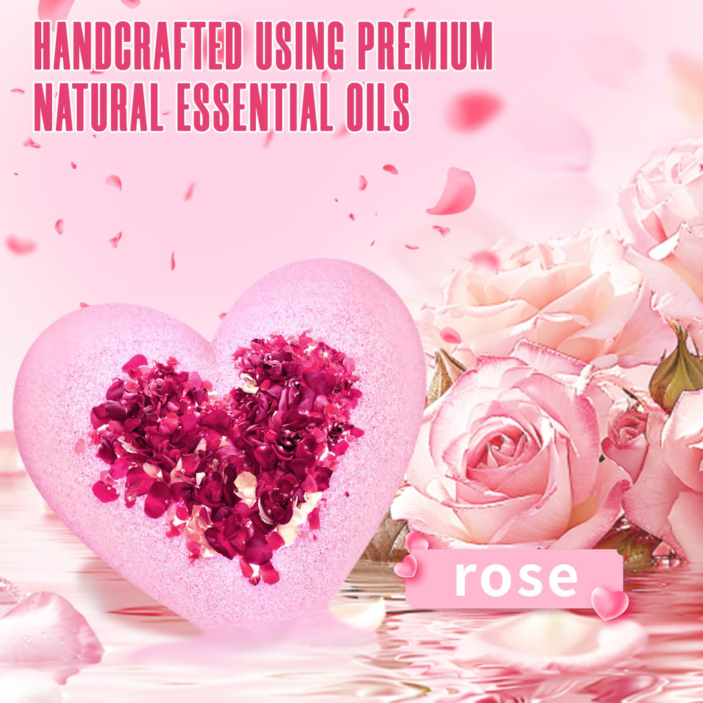 NEWFEIFAN Valentines Bath Bombs – XXL Heart Shape with Organic Rose Oil