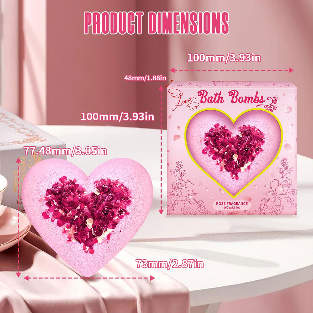 NEWFEIFAN Valentines Bath Bombs – XXL Heart Shape with Organic Rose Oil
