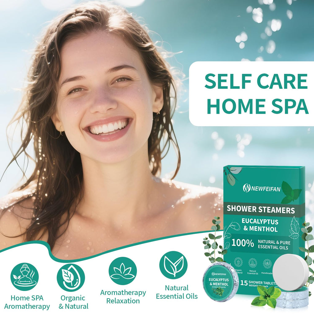 NEWFEIFAN Shower Steamers Aromatherapy 15-Pack – Eucalyptus & Menthol Gift Set