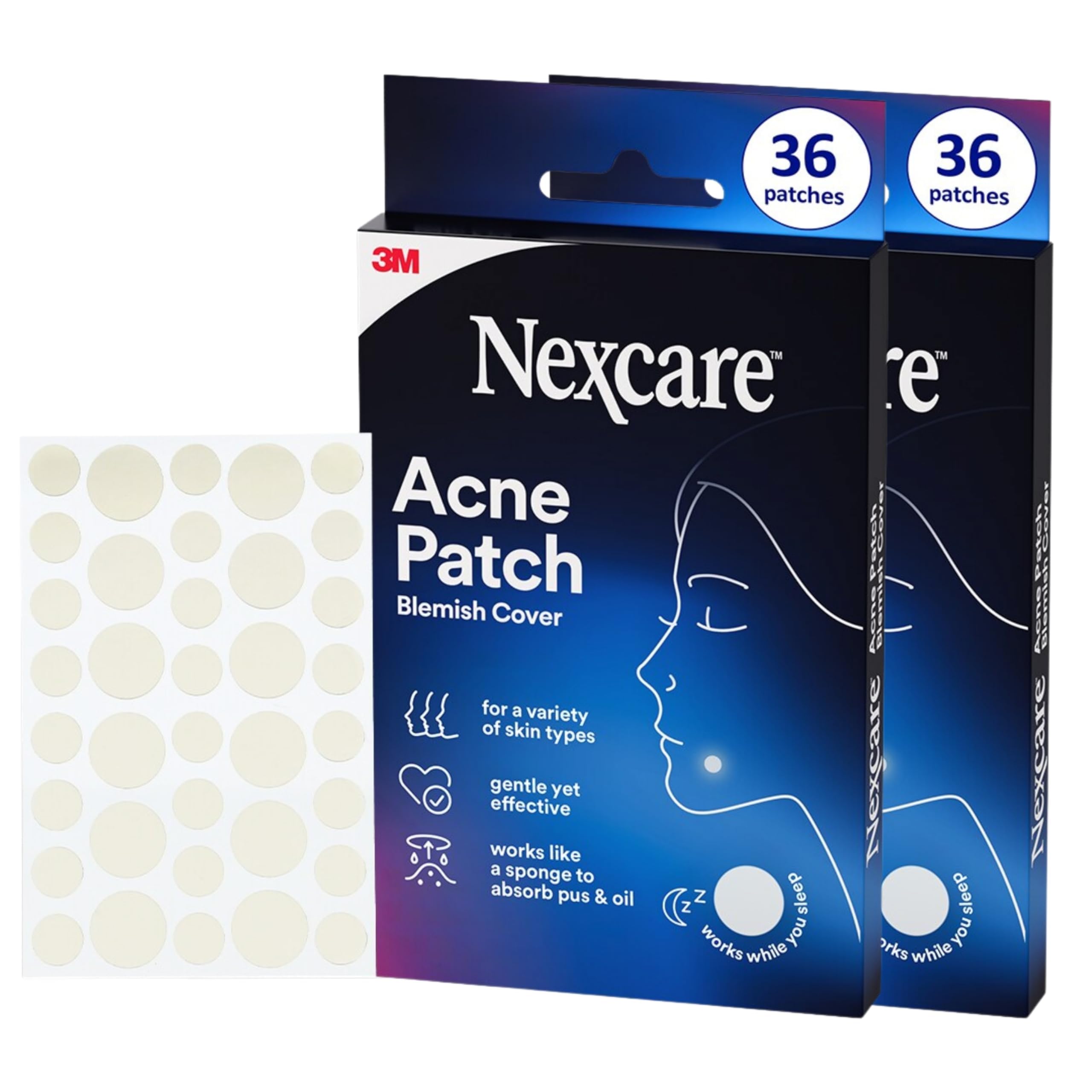 Nexcare Acne Absorbing Covers – 72 Patch Kit (Assorted Sizes), Non-Medicated