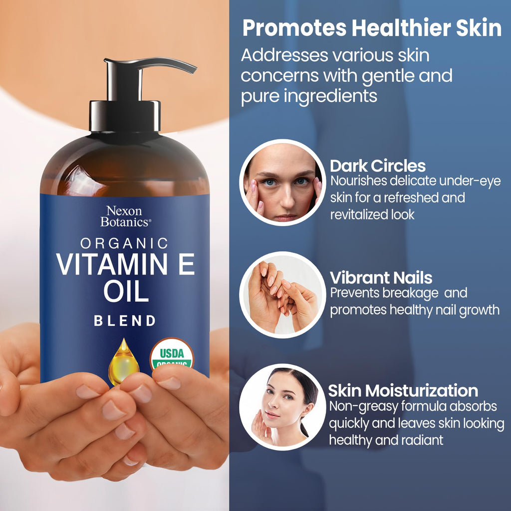 Nexon Botanics Organic Vitamin E Oil Blend – 8 fl oz for Skin, Scar & Face