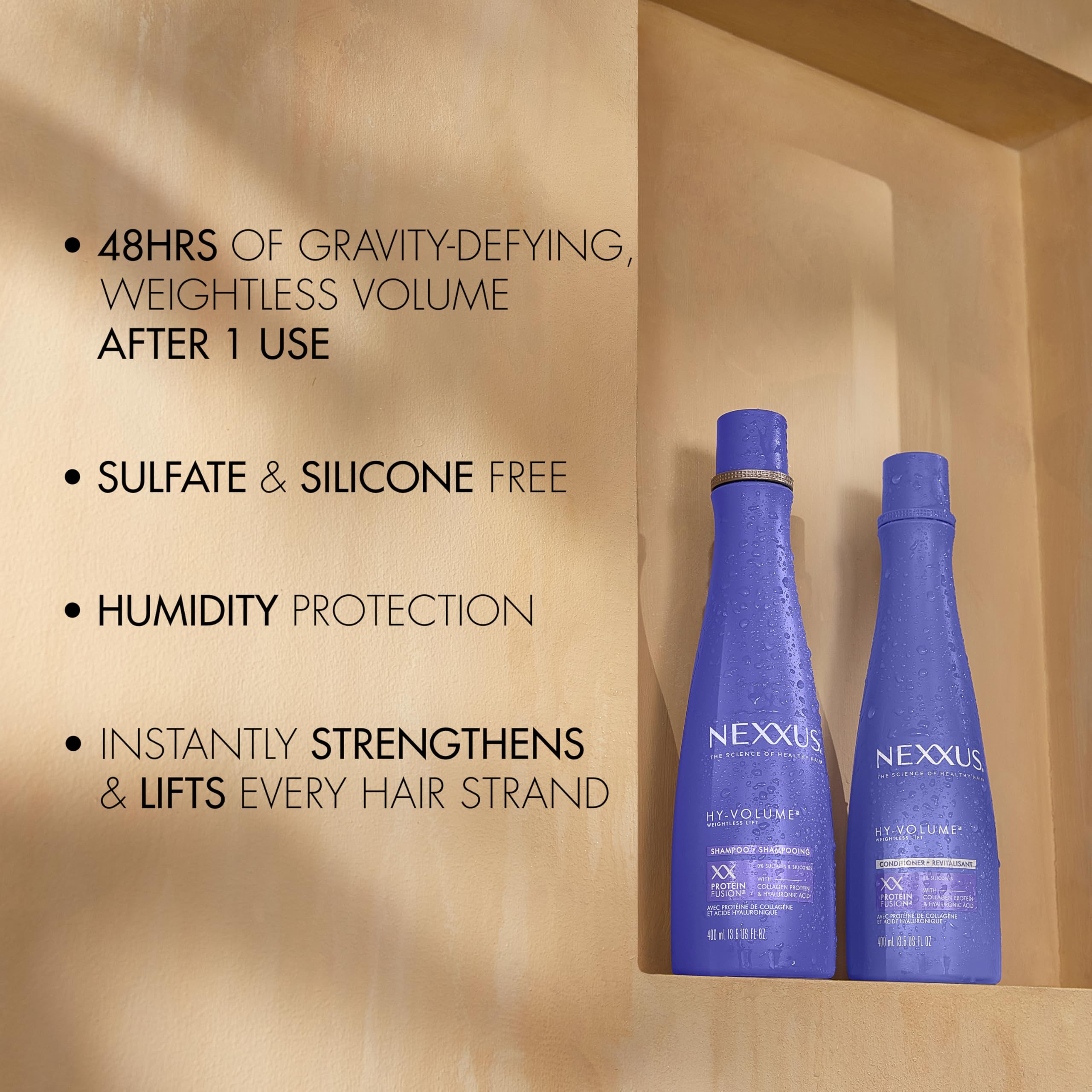 Nexxus HY-VOLUME Weightless Lift Shampoo – 48H Volume, Collagen & Hyaluronic Acid, 13.5 fl oz