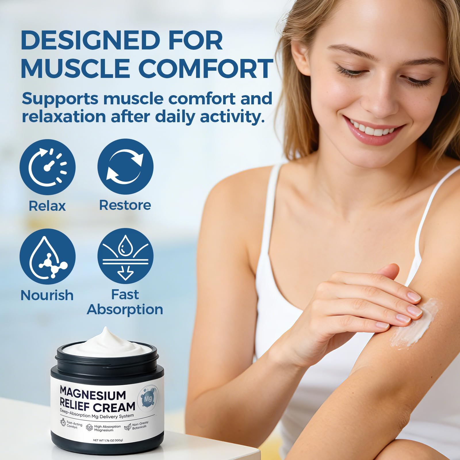 Nichalous Magnesium Joint Relief Cream – Deep Absorption, Fast-Acting, Non-Greasy Lotion (1.76 oz)