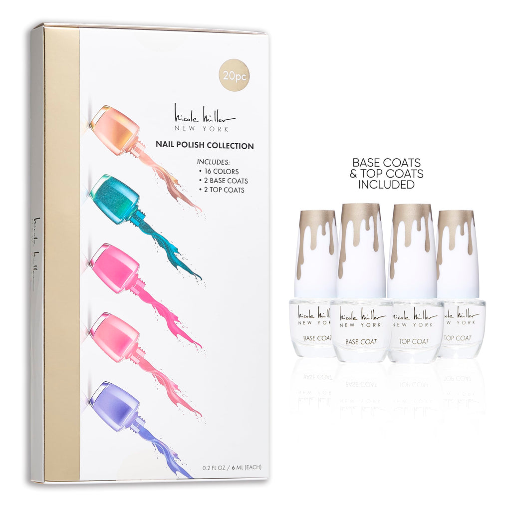 Nicole Miller New York 20-Piece Gel Nail Polish Set – Glossy Colors for Women & Teens