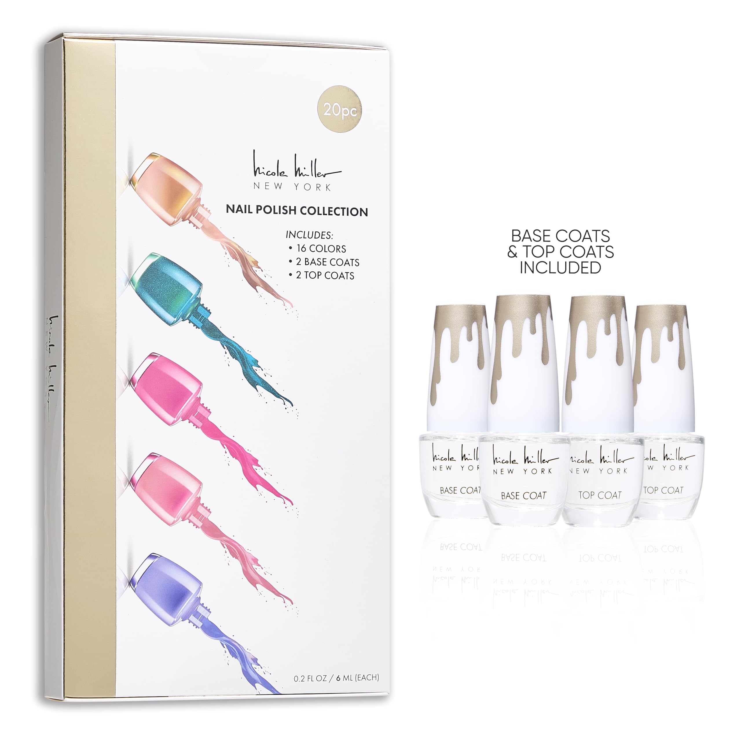 Nicole Miller New York 20-Piece Gel Nail Polish Set – Glossy Colors for Women & Teens