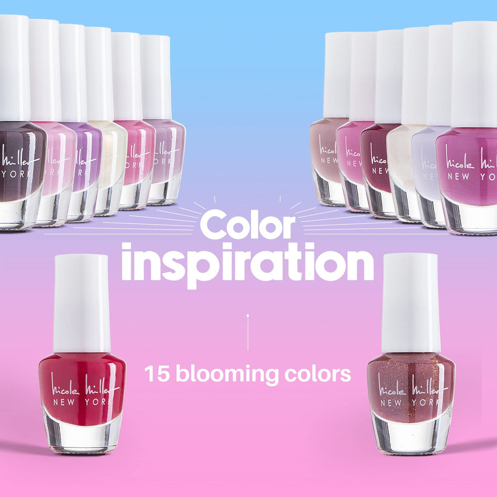 Nicole Miller New York Mini Nail Polish Set – 15-Piece Glossy Color Collection for Nails (Purple Accent)