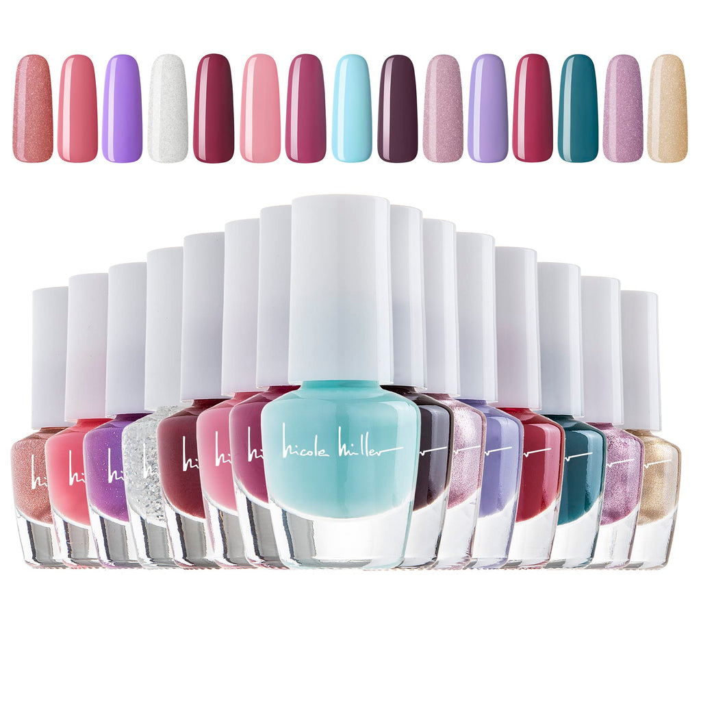 Nicole Miller New York Mini Nail Polish Set – 15-Piece Glossy Nail Colors Collection