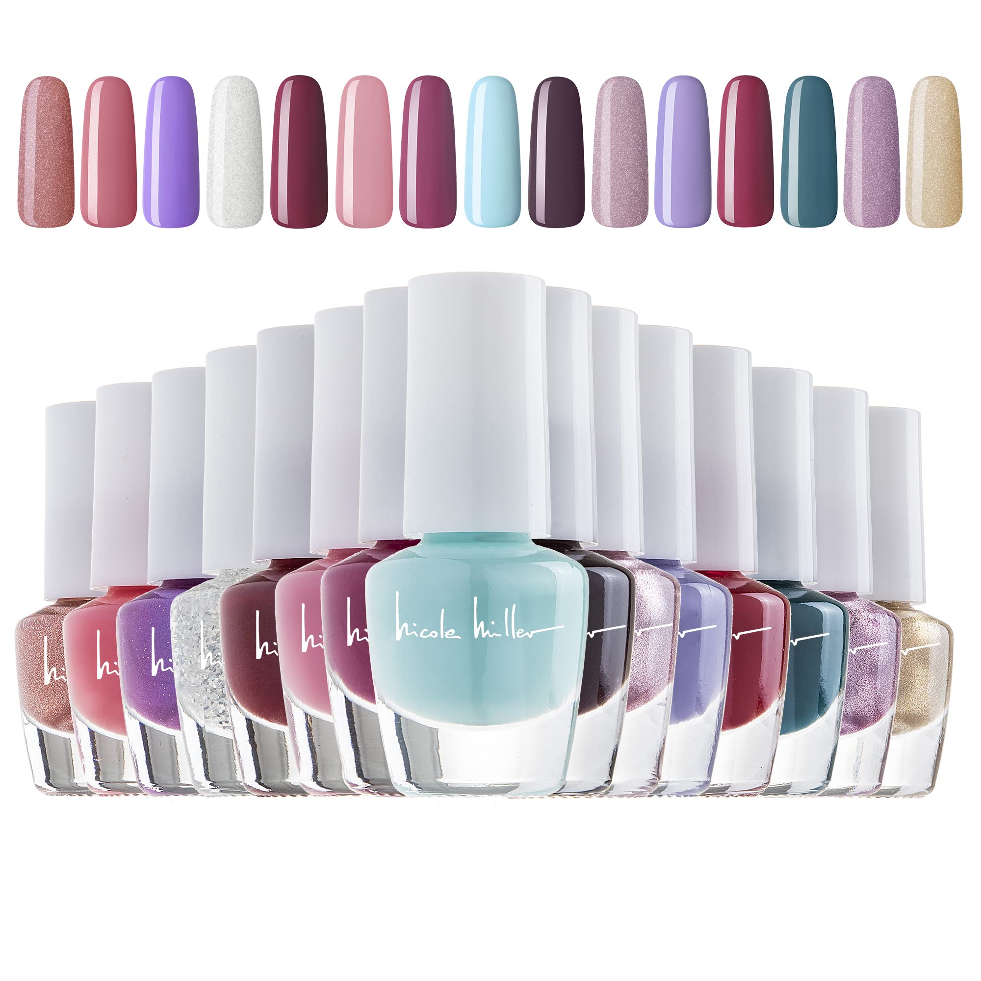 Nicole Miller New York Mini Nail Polish Set – 15-Piece Glossy Nail Colors Collection