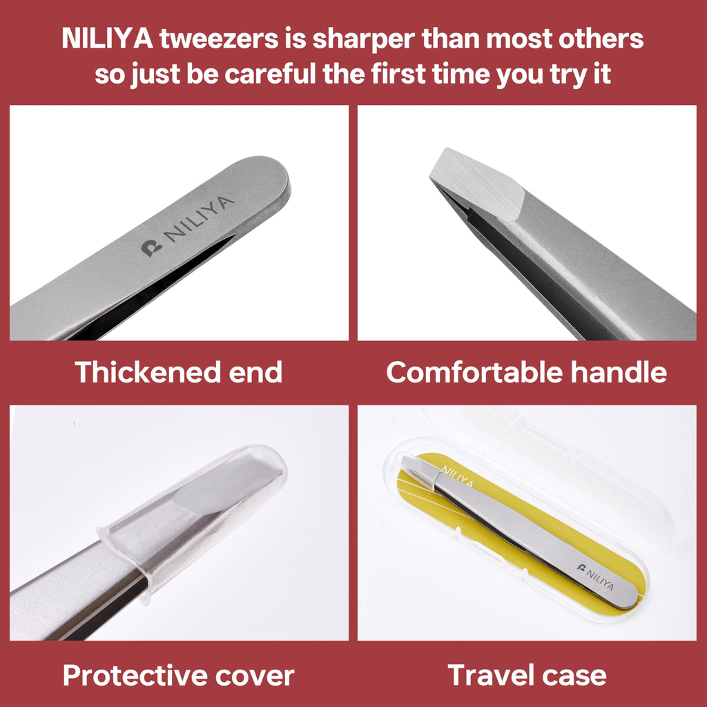NILIYA Eyebrow Tweezers for Women – Ultra-Fine 0.15mm Slanted Tip, Ergonomic Design