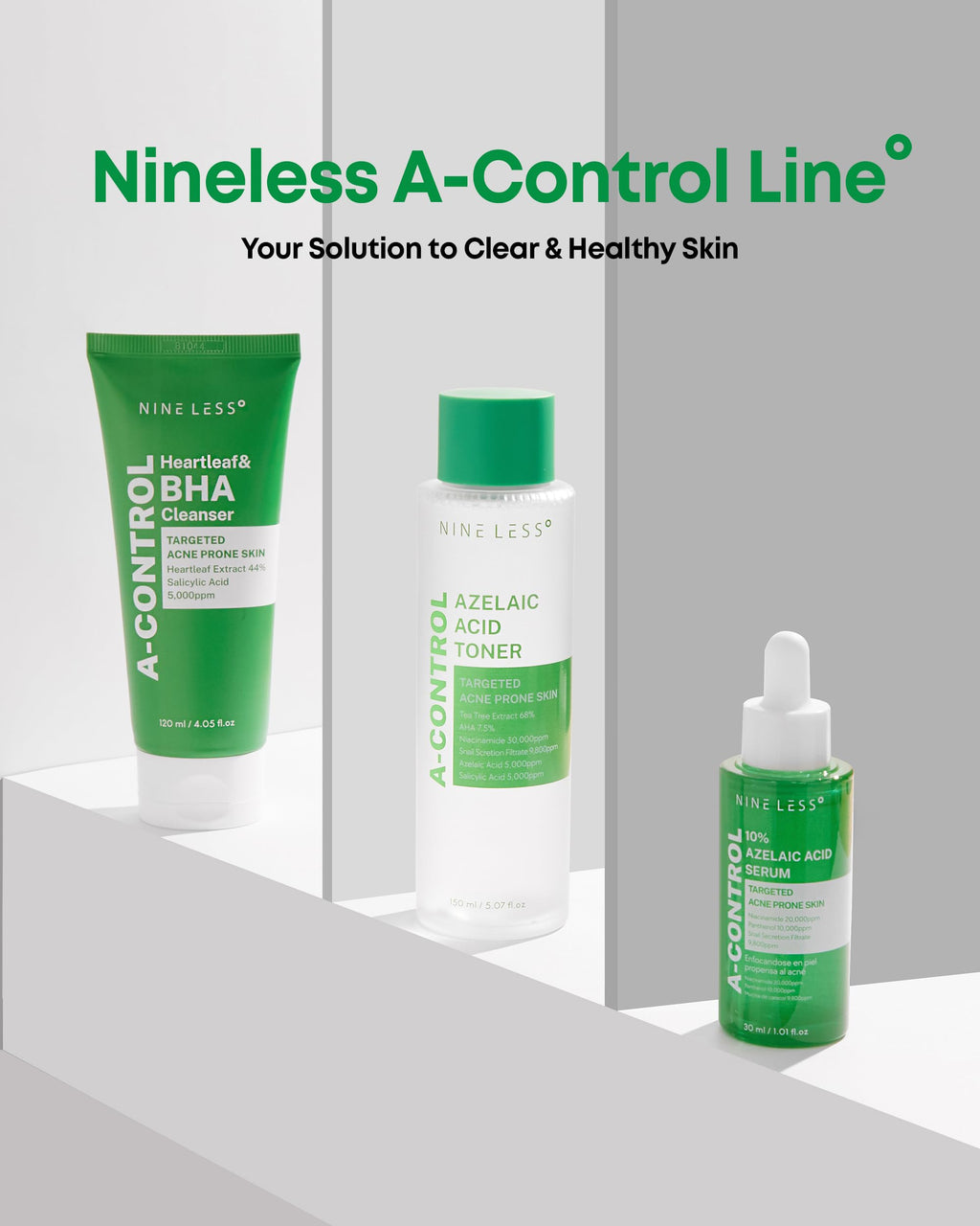 NINELESS A-Control Azelaic Acid Toner with AHA & BHA | Pore Refining & Soothing Toner