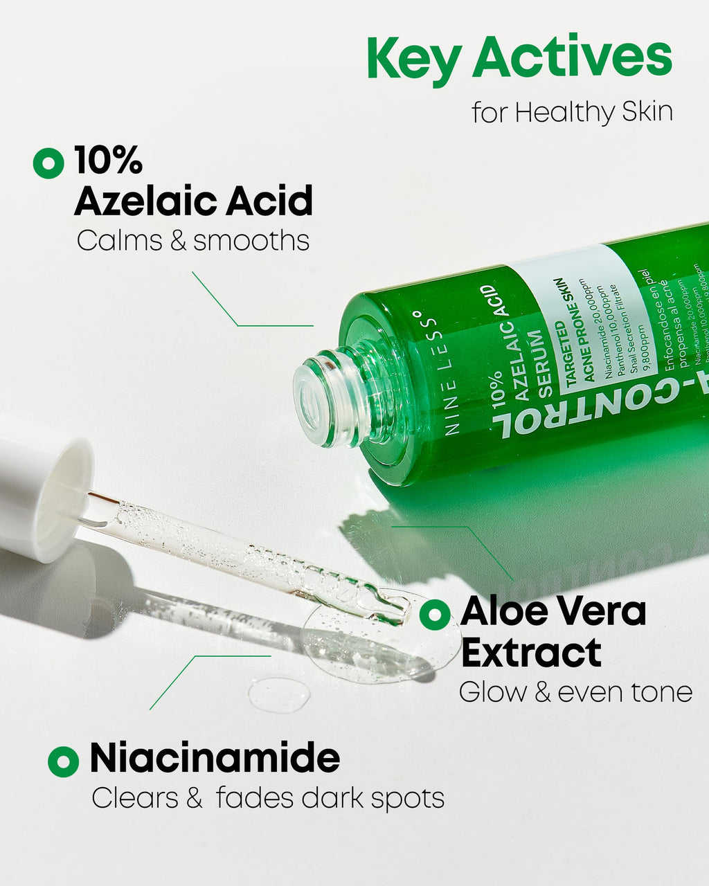 NINELESS 10% Azelaic Acid Serum with Niacinamide & Snail Mucin – Redness Relief & Dark Spot Corrector