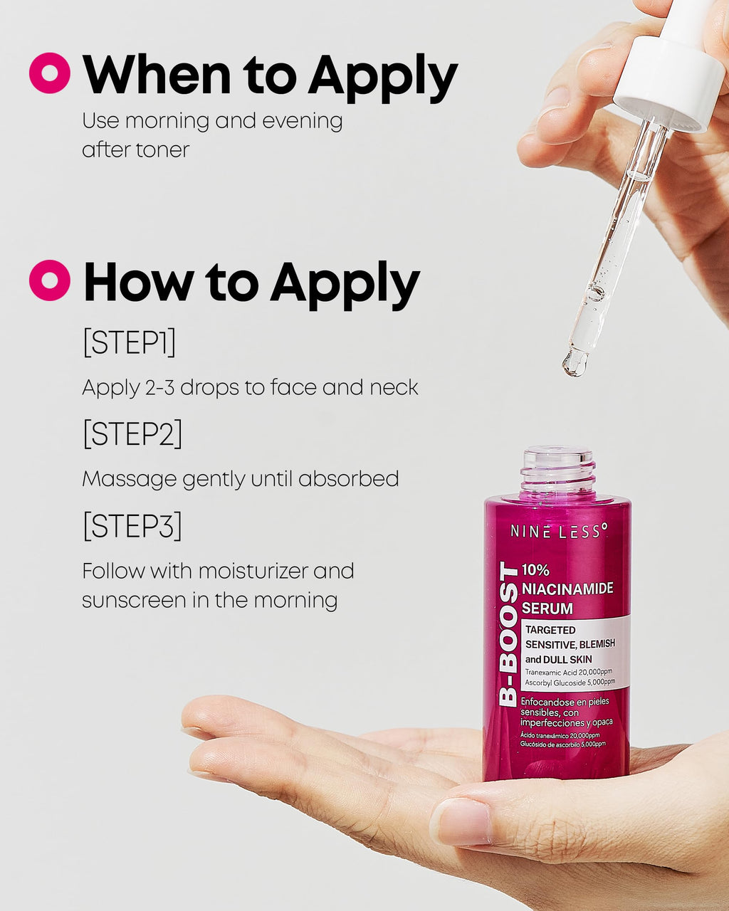 NINELESS B-Boost 10% Niacinamide Serum – Even Tone, Tranexamic Acid & Glutathione, 1.01 fl oz