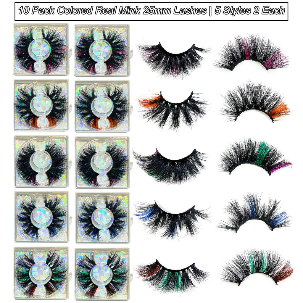 Ninglash Halloween Day Lashes – 10-Pack 25mm Colored Mink Lashes (9D)