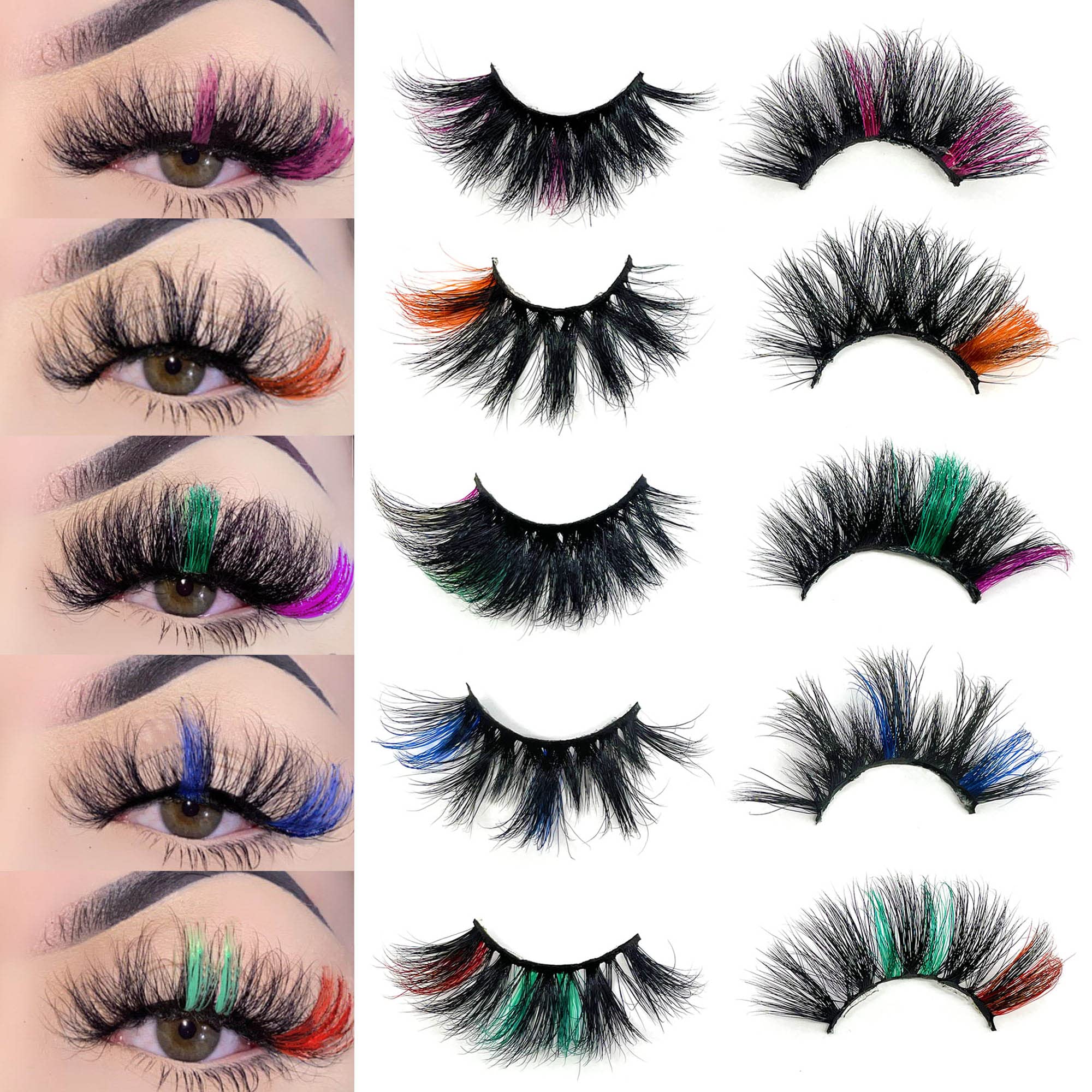 Ninglash Halloween Day Lashes – 10-Pack 25mm Colored Mink Lashes (9D)