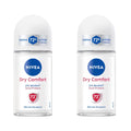 NIVEA Dry Comfort Roll-On Deodorant 50ml – 48H Protection, Alcohol-Free (2-pack)