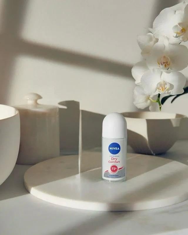 NIVEA Dry Comfort Roll-On Deodorant 50ml – 48H Protection, Alcohol-Free (2-pack)